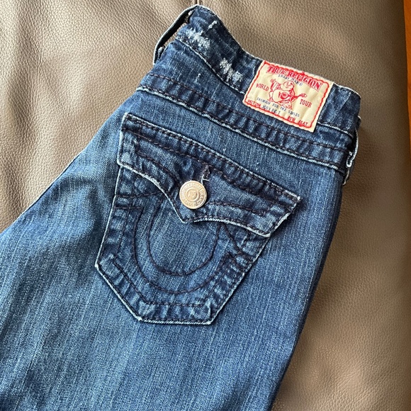 VTG Y2K 70s True Religion Horseshoe Twisted Bell Bottoms Flare Jeans USA Blue 29 - Picture 2 of 16